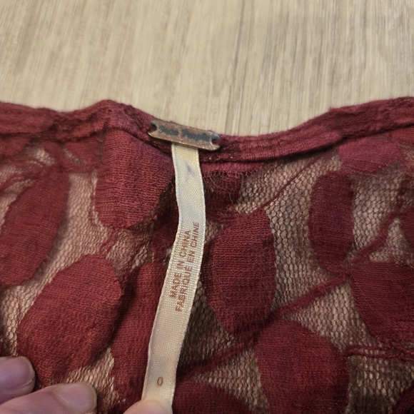 Free People Floral Sheer Lace  Lined Burgundy Dress Womens Sz 0 - Picture 5 of 6